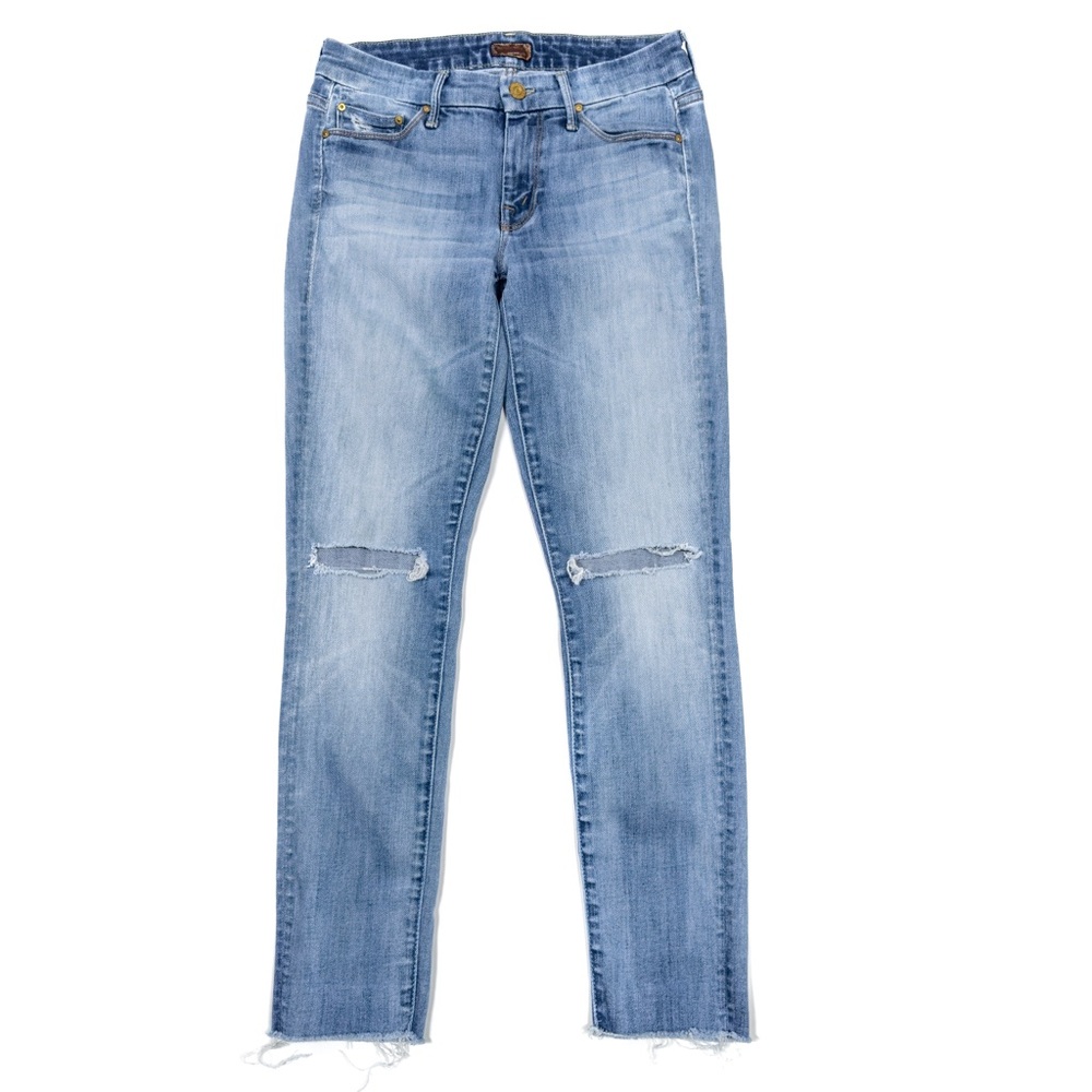 Mother Denim Looker Ankle Fray - Wicked and Wild Wash Women’s 26 Distressed Blue